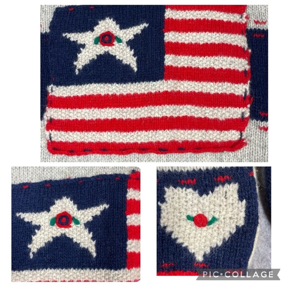 Vtg Eagles Eye Patriotic Americana Hand Knit Novelty Button Up Cardigan - Sz M - Picture 13 of 16